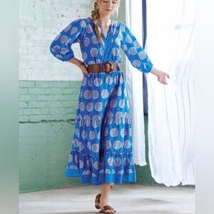 HATLEY CELINE blue orange maxi dress SMALL